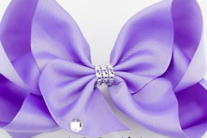 X LARGE 8" Lavender Purple Hair Bow Grosgrain with Jewel and Rhinestone Center