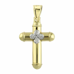 3/25" Diamantschliff Rohr Kreuz Anhänger verklebt 1/10 10k Gelb Weißgold - Bild 1 von 3