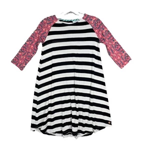 435 Matilda Jane Dress Girls 10 White Black Stripe Floral Incantation Casual - Picture 1 of 8