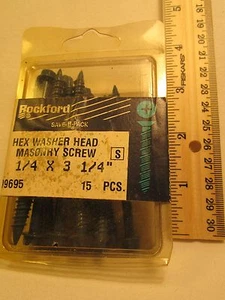 ROCKFORD Hex Washer Head Masonry Screw 1/4 X 3 1/4" 15 Pcs 09695 [Y96A1] - Picture 1 of 1