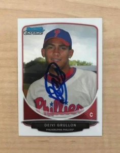 DEIVI GRULLON PHILADELPHIA PHILLIES SIGNED 2013 BOWMAN CHROME CARD #BCP128 W/COA - Picture 1 of 2