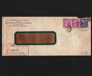 OPC 1947 San Fran Ca registrado Western Pacific RR Co. Perfin WP W154 47158 - Imagen 1 de 3