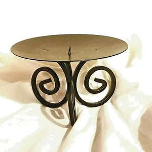 4" T Rustic Primitive Black Dish Black Metal Candle Holder For Pillar Candles  - Picture 1 of 5