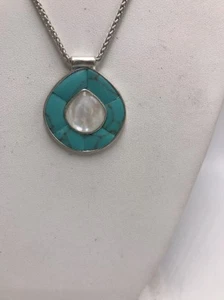 Collana con pietre color turchese misto tono argento marca fortunata $35 b70P - Foto 1 di 9