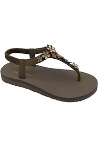 Skechers Meditation Embellished Thong Sandals Glass Daisy Taupe Multi - Picture 1 of 3
