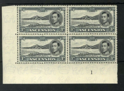 M1715 Ascension 1940 SG42a - 3d black & grey corner PLATE (1) block of 4. - Изображение 1 из 2