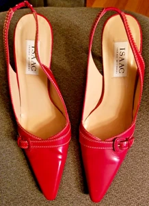 Issac Mizrahi Womens Shoes 10 B Red Patent leather sling back sandals Italy - Picture 1 of 11