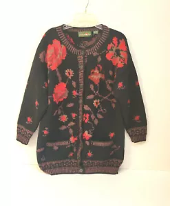 Suéter cárdigan de lana roja Outback con rosas rojas talla mediana - Imagen 1 de 6