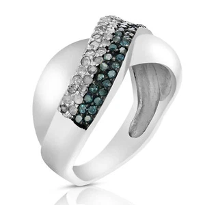 2/3 ct Blue and White Diamond Wedding Band Women in .925 Sterling Silver Round - Picture 1 of 7