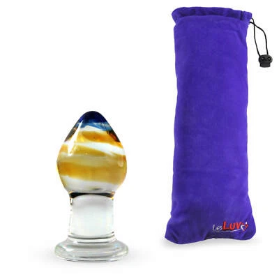LeLuv Thick Short Amber & Blue tip Glass Butt Plug - Image 1 of 4