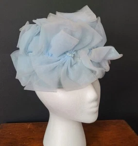 Vintage Adolfo II New York Paris Pillbox Hat Light Blue Tulle Bows. Flaw Read - Picture 1 of 10