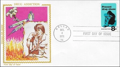 Drug Addiction Prevent Drug Abuse Unaddressed USA Colorano 1438 Silk FDC 1971 - Image 1 of 2