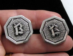 Vintage Windsor Silvertone Initial B Bamboo Motif Octogon Shape Bold Cufflinks - Picture 1 of 7