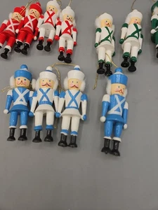 Vintage Wooden Ornaments Hand-painted Nutcrackers Lot 12 Figures Red Green Blue - Picture 1 of 11