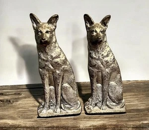 PAAR antike Gusseisen Silber Deutscher Schäferhund Figur Hund Türstopper Vintage - Bild 1 von 15