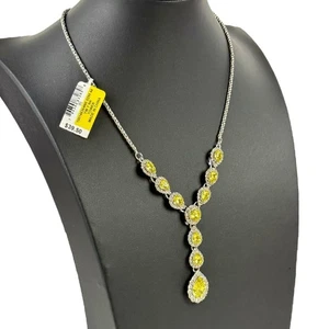 Charter Club Crystal Lariat Yellow Y Necklace Silver Tone 17 inch - Picture 1 of 4