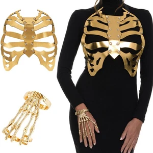 Halloween Skeleton Chest Harness Skeleton Bracelet Cosplay Dress Up AU - Picture 1 of 27