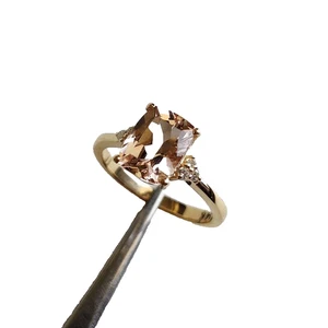 Natural Pink Morganite and Diamonds Gemstone Engagement Ring 14k Yellow Gold - Picture 1 of 5