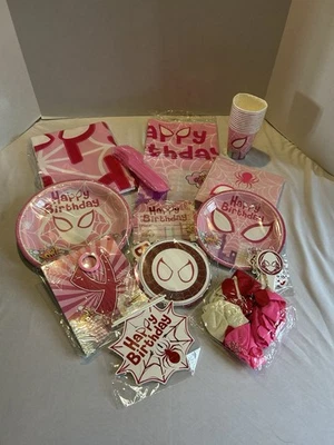 Ghost Spider Gwen aniversário em uma bolsa: 12 convidados convidam banners pratos copos mais - Imagem 1 de 4