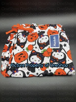 NEW Hello Kitty Halloween Pajama Sleep Pants Sleepwear Pumpkin Black Cat size L - Image 1 of 2