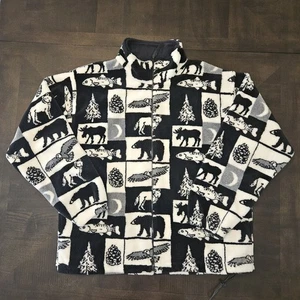 Vintage Greenfleece Full Zip Fleece Jacket Alaska Animal Print Size Large USA - Picture 1 of 24