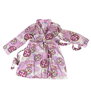 Nick & Nora Sleepwear Robe L/XL Pink Asian Dragon Cloud Print Kimono 100%SIlk - Picture 1 of 5