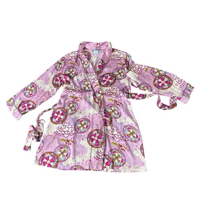 Nick & Nora Sleepwear Robe L/XL Pink Asian Dragon Cloud Print Kimono 100%SIlk - Image 1 of 4