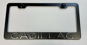3D Cadillac New Emblem Stainless Steel Matte Black License Plate Frame W/ Caps - Picture 1 of 4