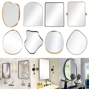 Bathroom Rectangle Arch Irregular Wall Mirror Wall Mounted Vanity Makeup Mirror - Picture 1 of 96