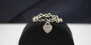 Tiffany & Co Please Return To Tiffany 925 Silver Heart Tag Charm Bracelet - 7.5" - Picture 1 of 9