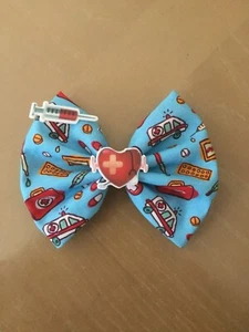 Gorgeous~Nurse~Doctor~Inspired~Blue~Fabric~Handmade~Girls~Toddler~Adult~Hair Bow - Picture 1 of 1