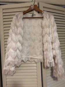 Divided Women’s White Cream Cardigan Sweater Size Small Fringe - Picture 1 of 4