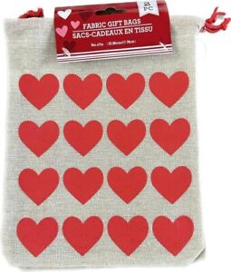2 Pc Fabric Gift Bag Valentine's Day Motif Red & Pink Hearts 9 inches x 7 inches