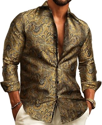 Para Hombres Seda Cachemira Camisa Occidental Manga Larga Con Botones Vestido Vaquero Prenda para el torso Informal Foto 1 de 4