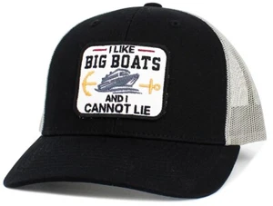 "I Like Big Boats" KB Ethos Nautical Themed Gray/Black Mesh Trucker Hat - Picture 1 of 3