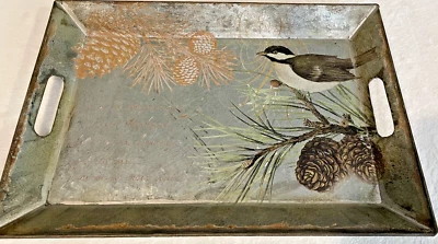 Bandeja Galvanizada Navidad o Invierno - 18" x 12" - Piñas Pájaro Pintadas a Mano Foto 1 de 4
