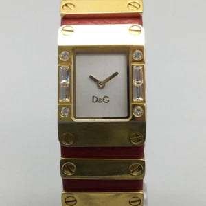 Dolce & Gabbana D&G Watch Women 21mm Gold Tone Red Leather Band New Battery - Picture 1 of 14