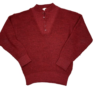 Vtg LL Bean Thermal Henley Sweater Mens M Red Wool Blend High Trek Yarn Ribbed - Image 1 of 4