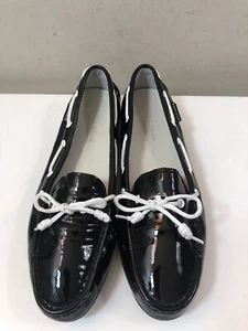 Cole Haan Black Leather Driver Moccasin Patent Flats Grand OS Women's Size 7B - Picture 1 of 12