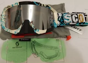 Scott Motorcycle/ATV Hustle Goggles Vice White/Blk/Blue Chrome Works Lens - Foto 1 di 1