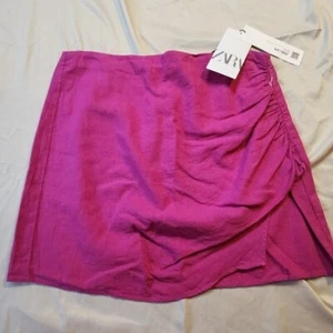 Nuevo con etiquetas Minifalda Zara Para Mujer Rosa Lino Capa con Cremallera Talla Grande - Imagen 1 de 8