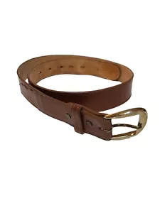 Cintura Tony Lama Marrone Cucita Pelle Rugosa 36 Texas USA Fibbia Patina Oro - Foto 1 di 24