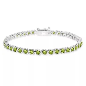 Round 12Ct Lab Created Period S Link Tennis Bracelet in Solid 14K Gold Over 925 - Picture 1 of 3