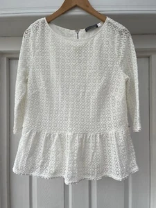 MINT VELVET White/Off White Beautiful Embroidered Silk Trim Zip Back Blouse 14 - Picture 1 of 12
