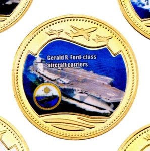 U.S. Navy Aircraft Carrier USS GERALD FORD Gold Plated Challenge Coin W BOX/COA - Picture 1 of 5