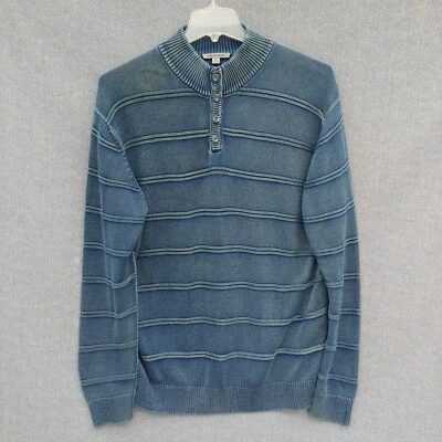 Johnston & Murphy Men’s Henley Button Collar Sweater SZ XL Indigo Blue Cotton - Image 1 of 4