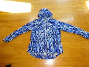 Nike Running Womens Sz L Blue Hooded Jacket Lightweight Pockets Full Zip - Picture 1 of 14