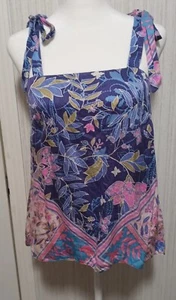 Alice & Trixie Women's Silk Tank Top Size XS Floral Leaf Print Bows Preppy, EUC - Picture 1 of 9