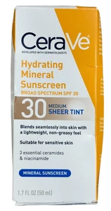 CeraVe Hydrating Mineral Sunscreen SPF 30 Medium Sheer Tint 1.7 oz, Exp 10/26 - Picture 1 of 4