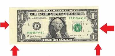 Cutting Printing Error 2017- B One Dollar Bill MONEY BILL $1 USD - Image 1 of 3
